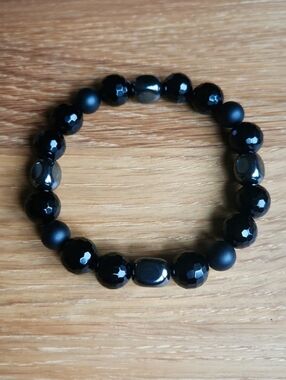 Black Onyx Beads Bracelet, Stretch, Hand Crafted